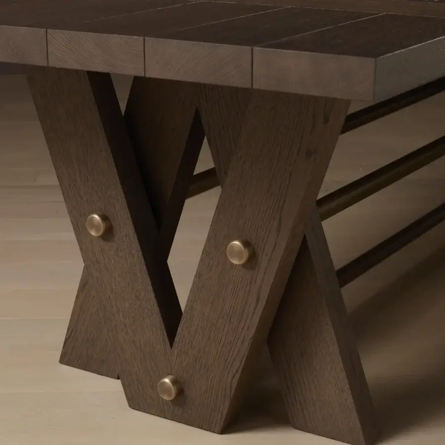 Distinguished Bellavista double V table crafted with oak veneer and Italian poplar blockboard in a matte finish