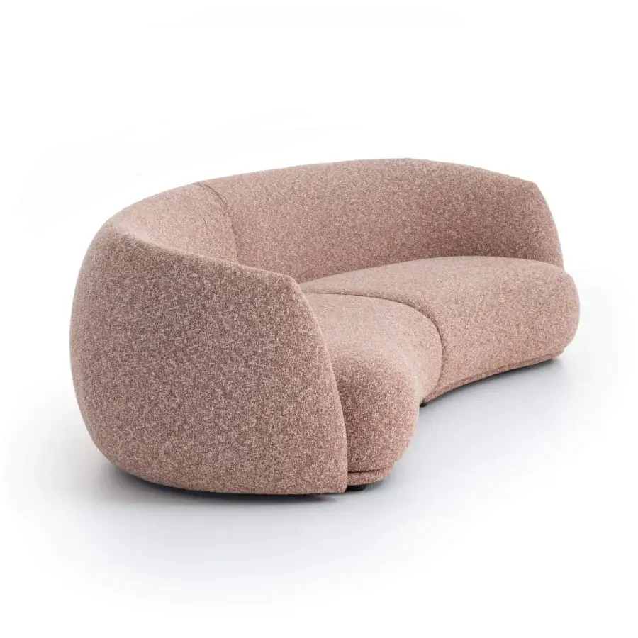 Superior Moroso Pacific sofa with curved organic silhouette upholstered in warm neutral pink and beige textiles