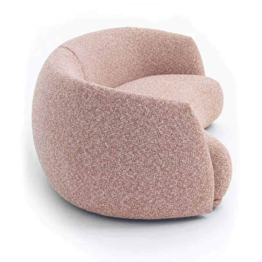 Distinguished Moroso Pacific sofa with rounded contemporary form upholstered in textured pink and off-white fabric with black polypropylene glides
