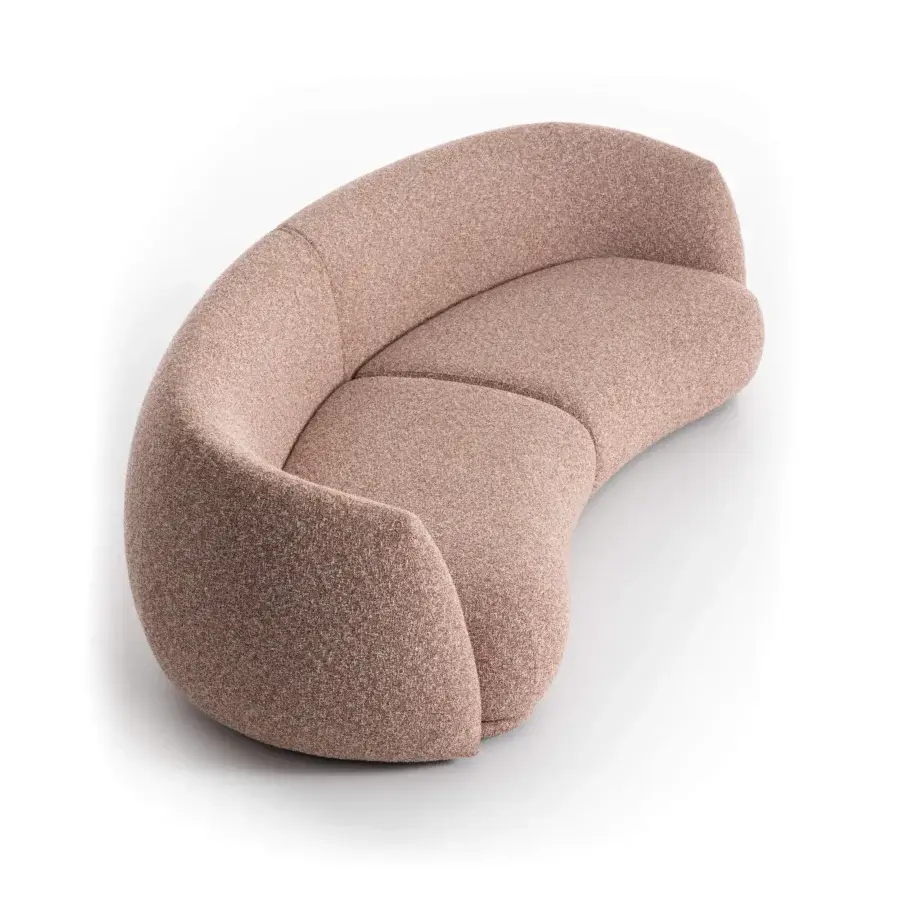 Exceptional Moroso Pacific sofa with plush texture and rounded form upholstered in reddish-brown textile with a supportive wooden structure