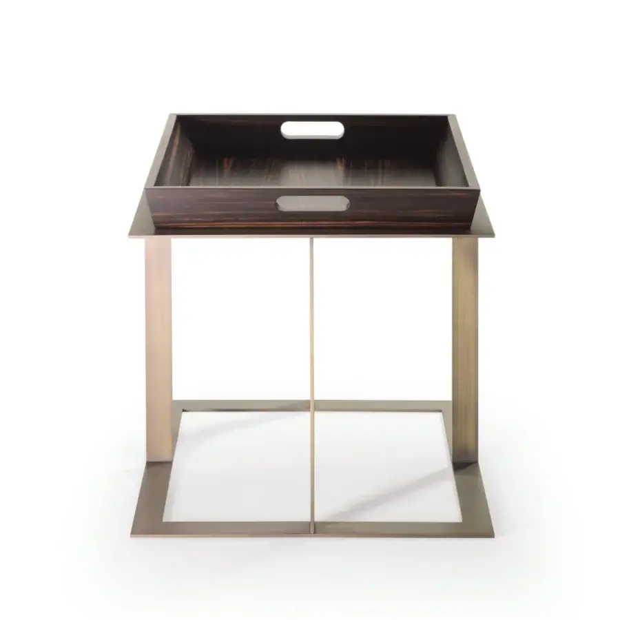 Distinguished Bellavista Ambross side table with dark-toned solid Ashwood tray and matte bronze-like metal structure