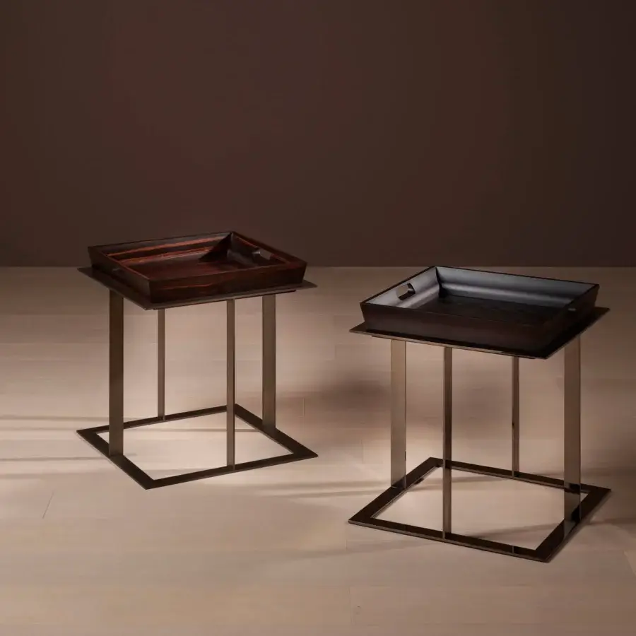 Superior Bellavista Ambross side table with removable tray in solid Ashwood or Toulipier wood and sleek metal structure