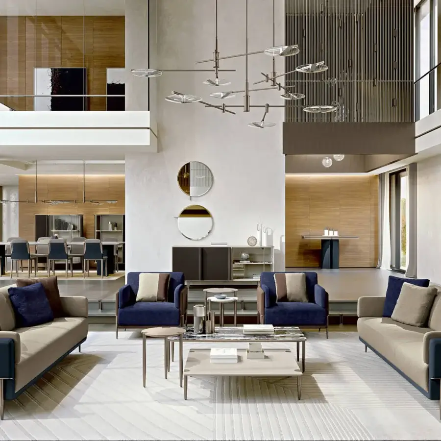 Distinguished Turri Zero suspension lamp with matte bronze metal structure and evenly distributed glass discs creating subtle reflections