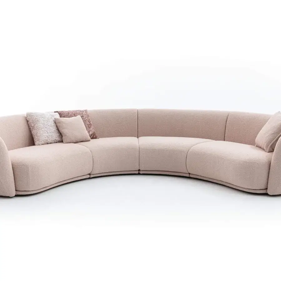 Lavish Moroso Pacific sectional with plush upholstery in textured light pink and a wooden steel structure