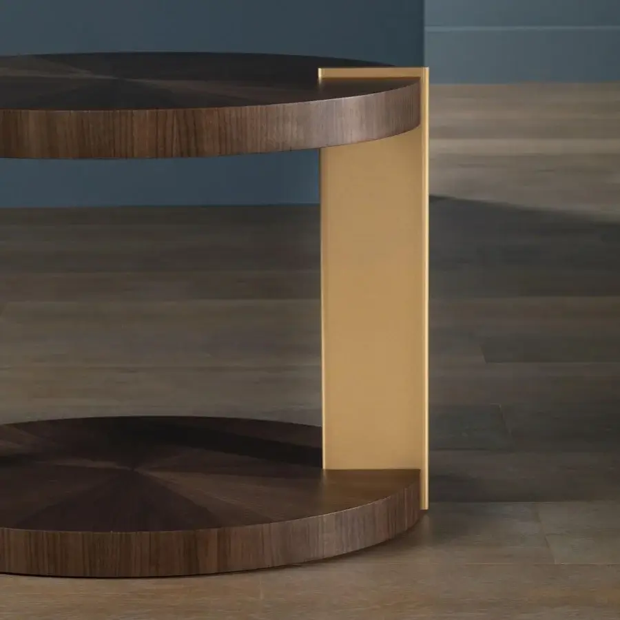 Superior Bellavista Apollo side table with exotic wood veneer and golden aluminum, exhibiting a glossy finish