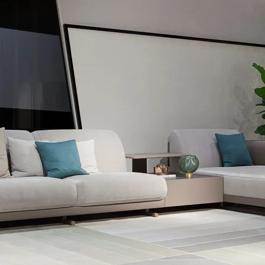 Superior Turri Zero rug hand-knotted in Italy with alternating gray and beige stripes of wool and silk