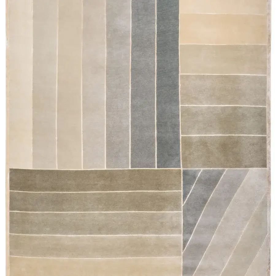 Lavish Turri Zero rug hand-knotted in Italy with neutral wool and silk displaying a gradient geometric pattern and smooth finish