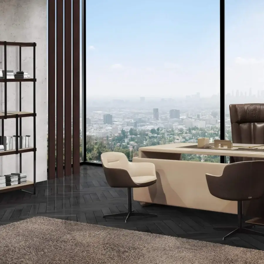 Distinguished Formitalia Fortytwo bookcase with light brown wood veneer shelves and dark matte metal frame crafted in Italy