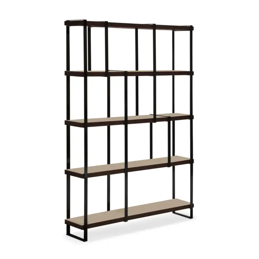 Distinguished Formitalia Fortytwo bookcase with light beige wood veneer shelves and a dark metal structure