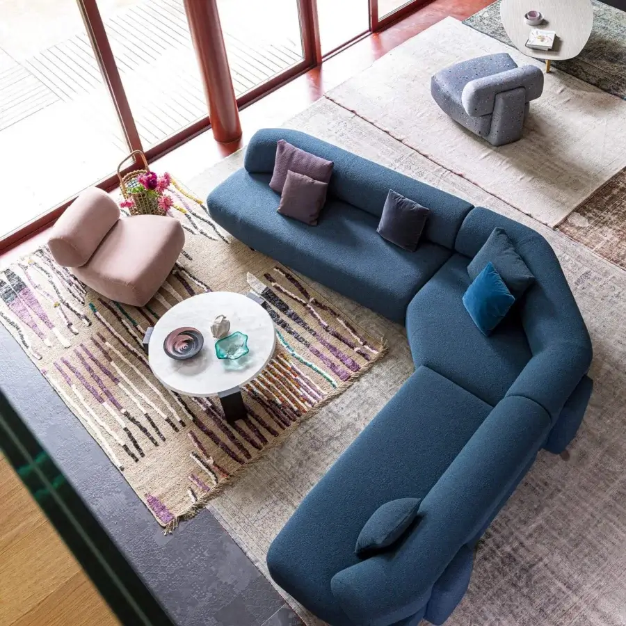 Exceptional Moroso Gogan lounge chair in muted pink textile with sculpted, irregular form and matte finish
