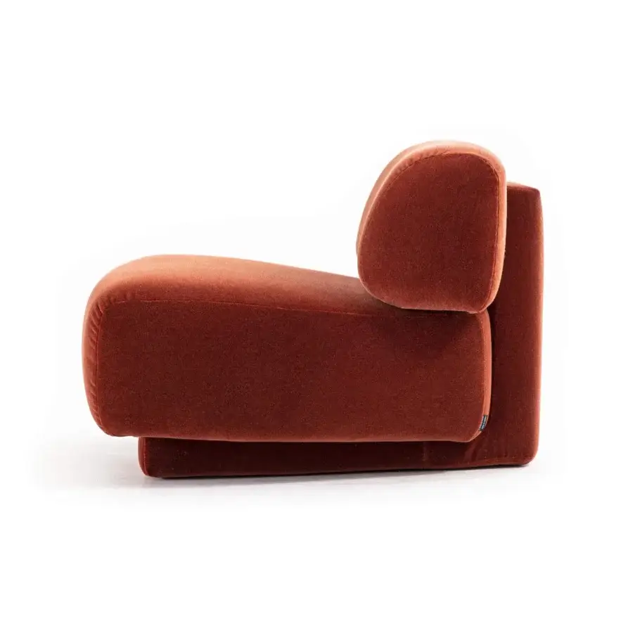 Exceptional Moroso Gogan lounge chair with reddish-brown textile and a refined removable fabric seat design