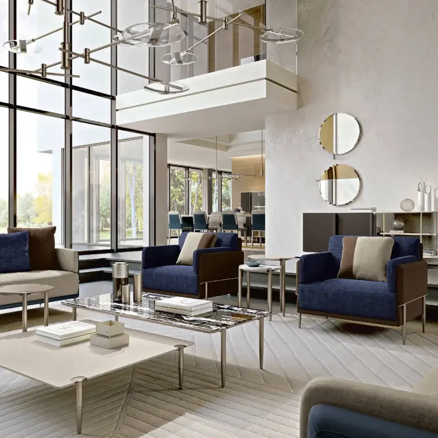 Distinguished Turri Zero suspension lamp with thin metal structure and intersecting tubular arms in a smooth neutral finish