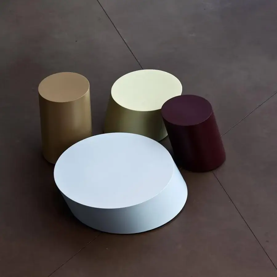 Distinguished LaCividina Scancaro coffee table crafted with sheet metal and felt, exhibiting a smooth matte light blue finish