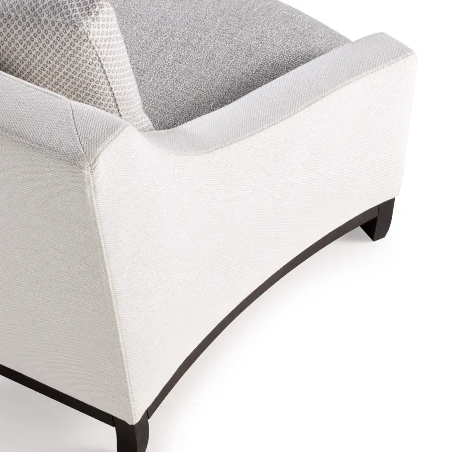 Exceptional Bellavista Josephine sofa with light gray and white matte textile upholstery and solid ashwood base