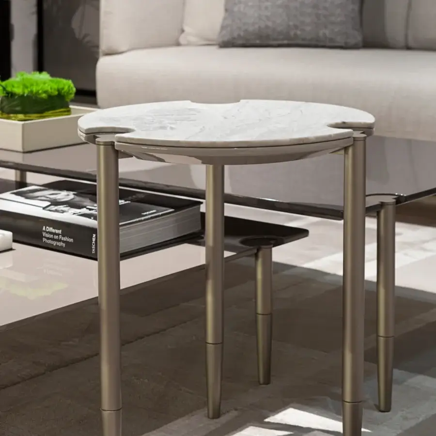 Superior Turri Zero side table with lacquered wood top and light stone-like finish crafted in Italy
