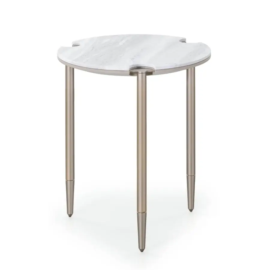 Distinguished Turri Zero table with uniquely shaped top in white and gray lacquered wood and satin champagne-bronze metal legs