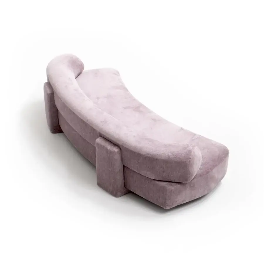 Exceptional Moroso Gogan sofa sculpted like stones with mauve textile upholstery and Italian crafted wooden structure