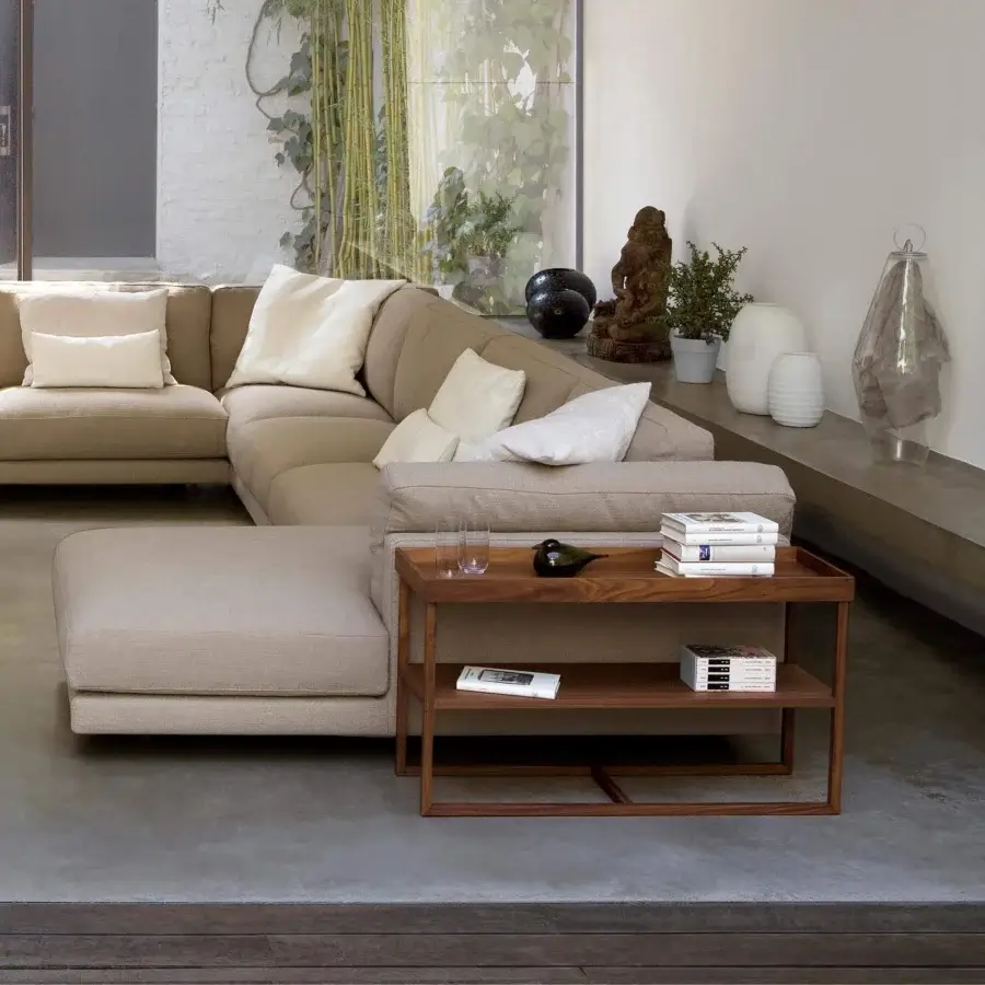Exceptional Swan Italia Match side table crafted in Canaletto walnut with a low rectangular silhouette