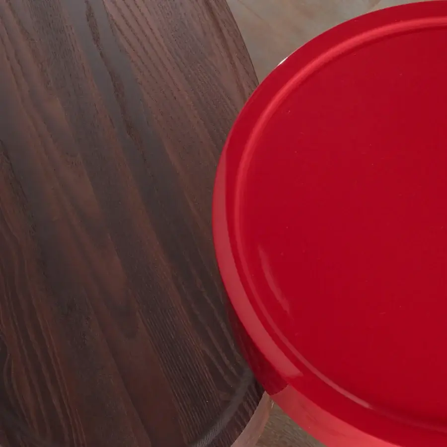 Distinguished Bellavista Champignon side & coffee table with glossy lacquered red MDF top and solid Ashwood base crafted in Italy