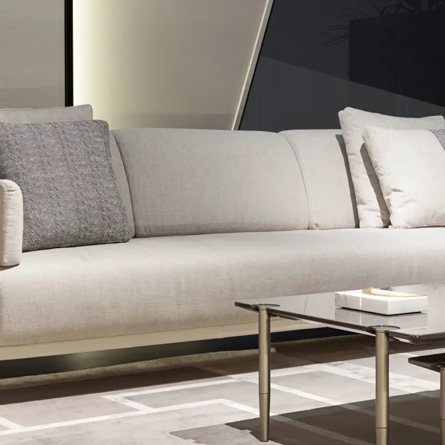 Superior Turri Zero coffee table with overlapping wooden tops and sleek metal structure in satin finish
