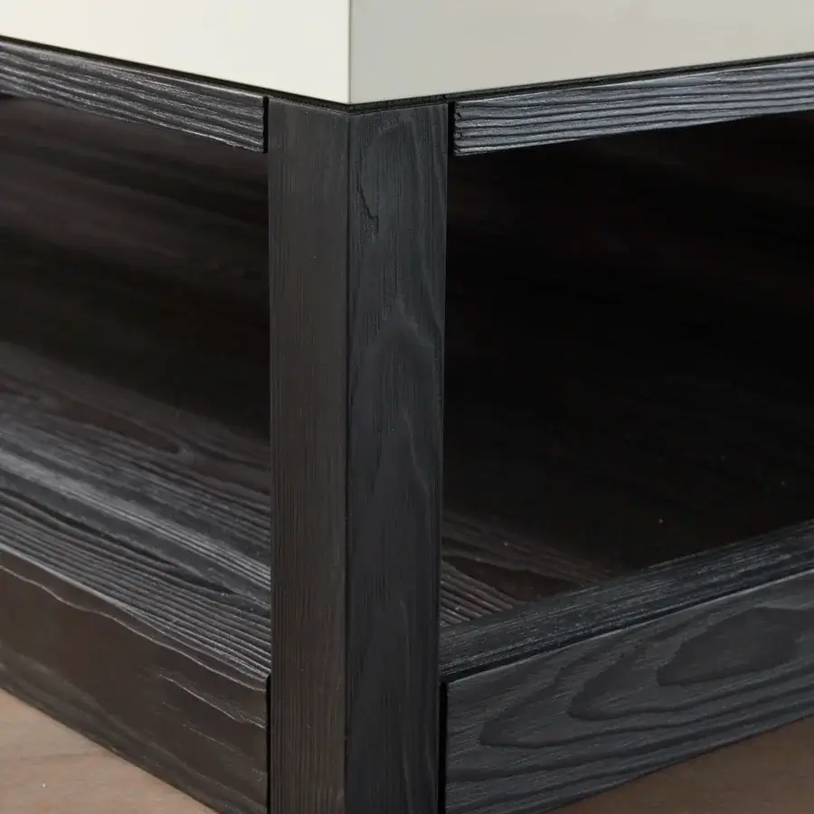 Elegant Bellavista Clubcafe’ coffee table with light cream MDF top and dark brushed oak structure crafted in Italy