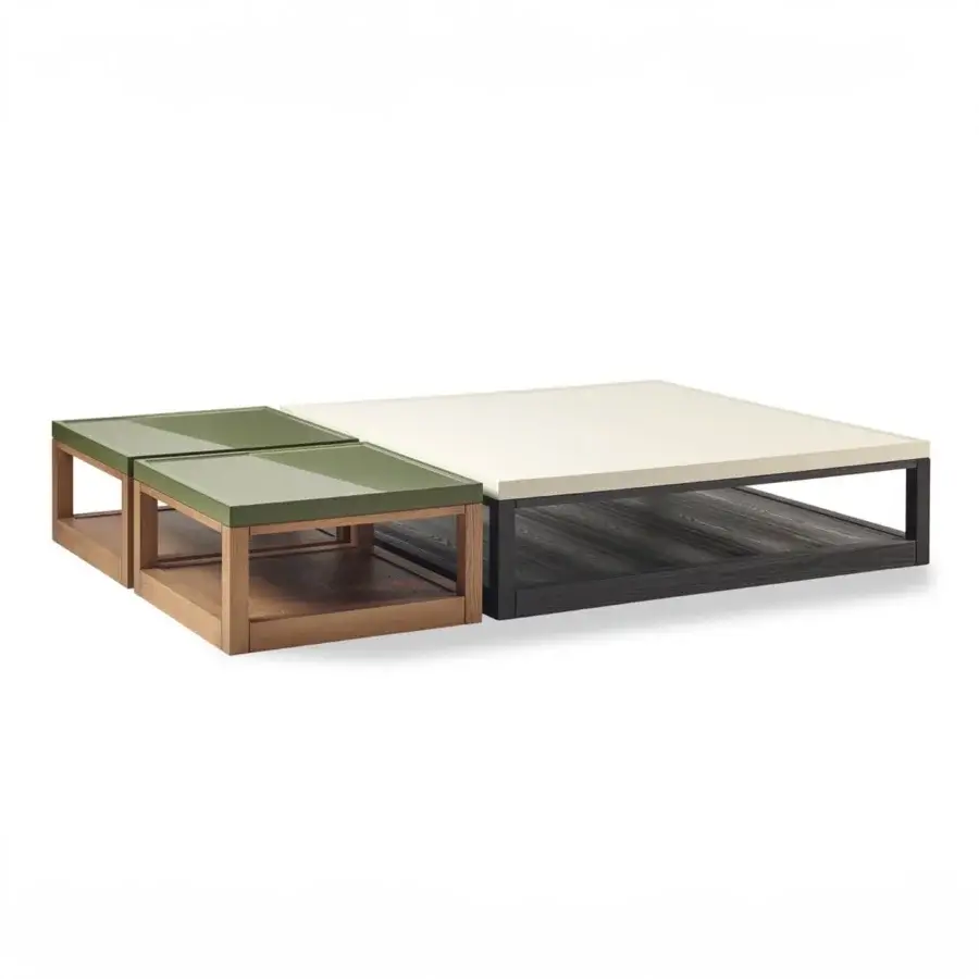 Distinguished Bellavista Clubcafe’ coffee table with solid oak frame and matte lacquered MDF tops in white and green