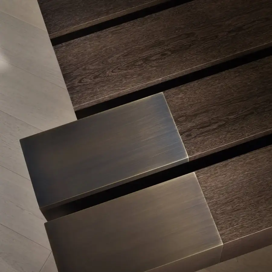 Exceptional Bellavista Courchevel coffee table crafted in Sukupira wood with brass drawer fronts and dark brown matte finish