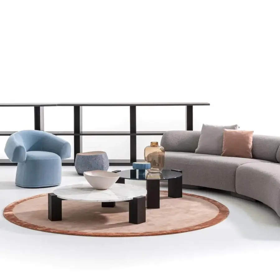 Exceptional Moroso Gogan sectional with organic curves upholstered in calming gray textile crafted in Italy