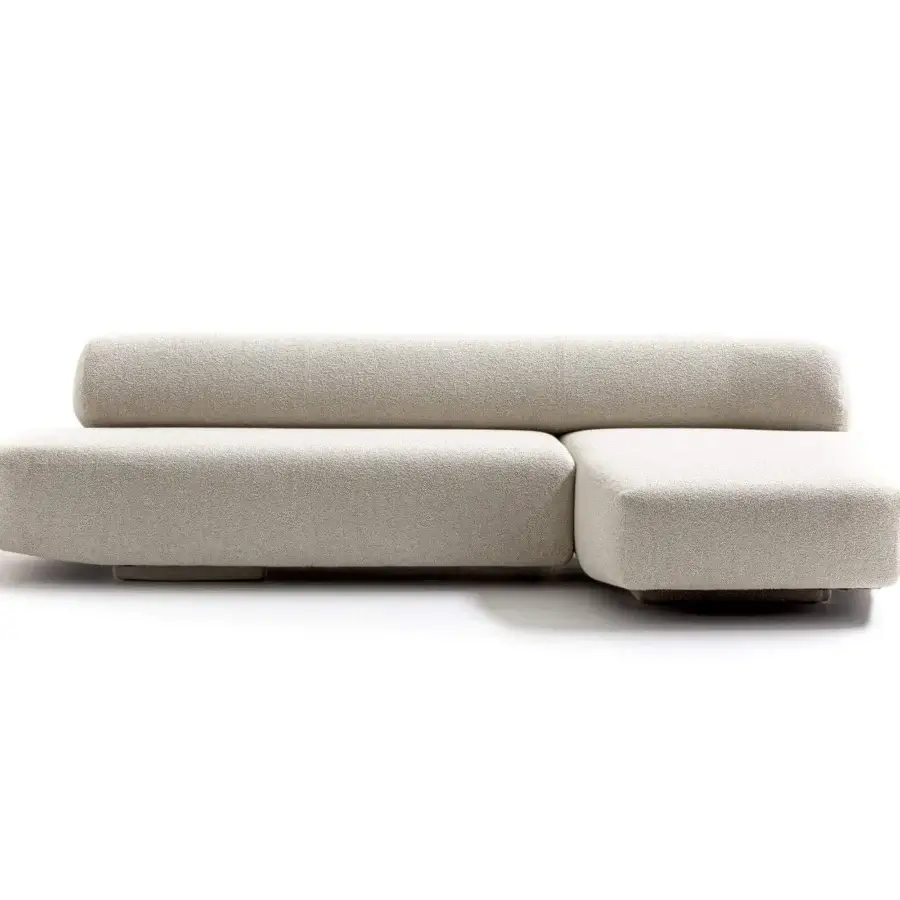 Distinguished Moroso Gogan sectional with sculpted forms upholstered in light beige textile and matte finish
