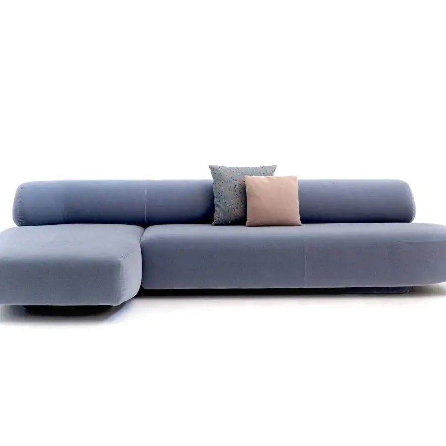 Superior Moroso Gogan sectional sculpted like stones with matte blue textile upholstery and black polypropylene glides