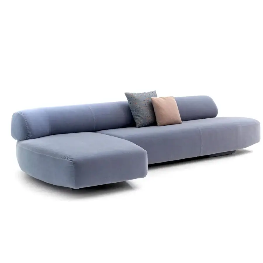 Distinguished Moroso Gogan sectional sculpted like stones with blue-gray fabric upholstery and speckled cushions