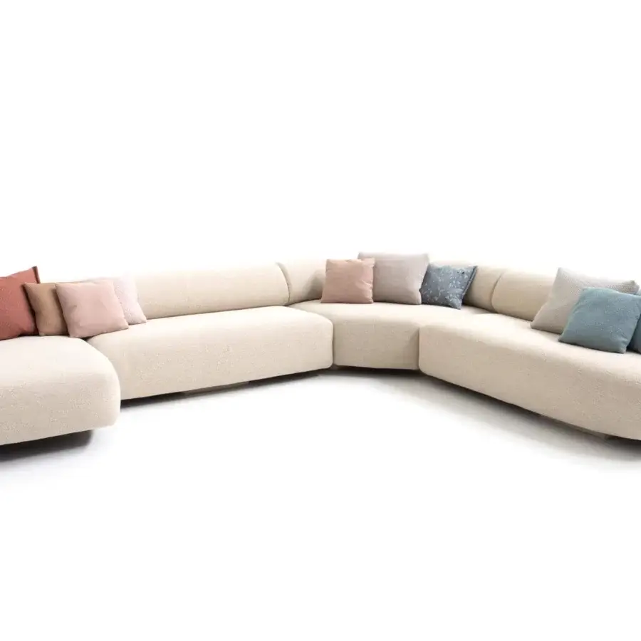 Exceptional Moroso Gogan sectional sculpted like stones with textured light beige fabric upholstery and black glides