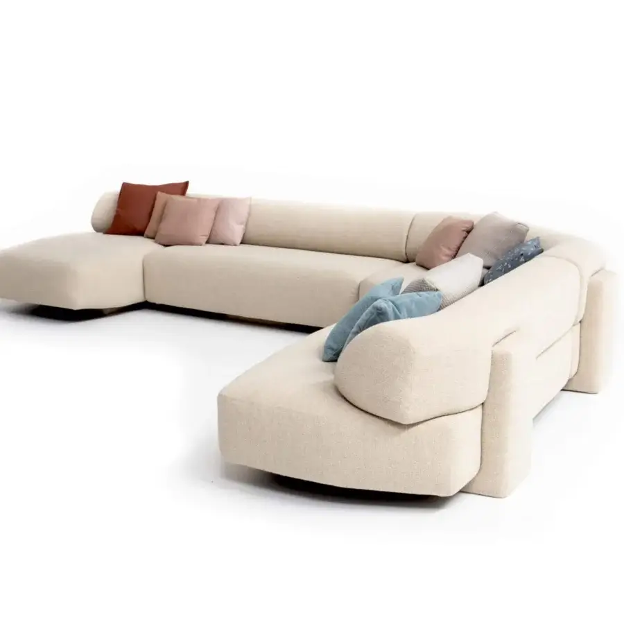 Lavish Moroso Gogan sectional sculpted like stones with removable light beige fabric upholstery and black polypropylene glides