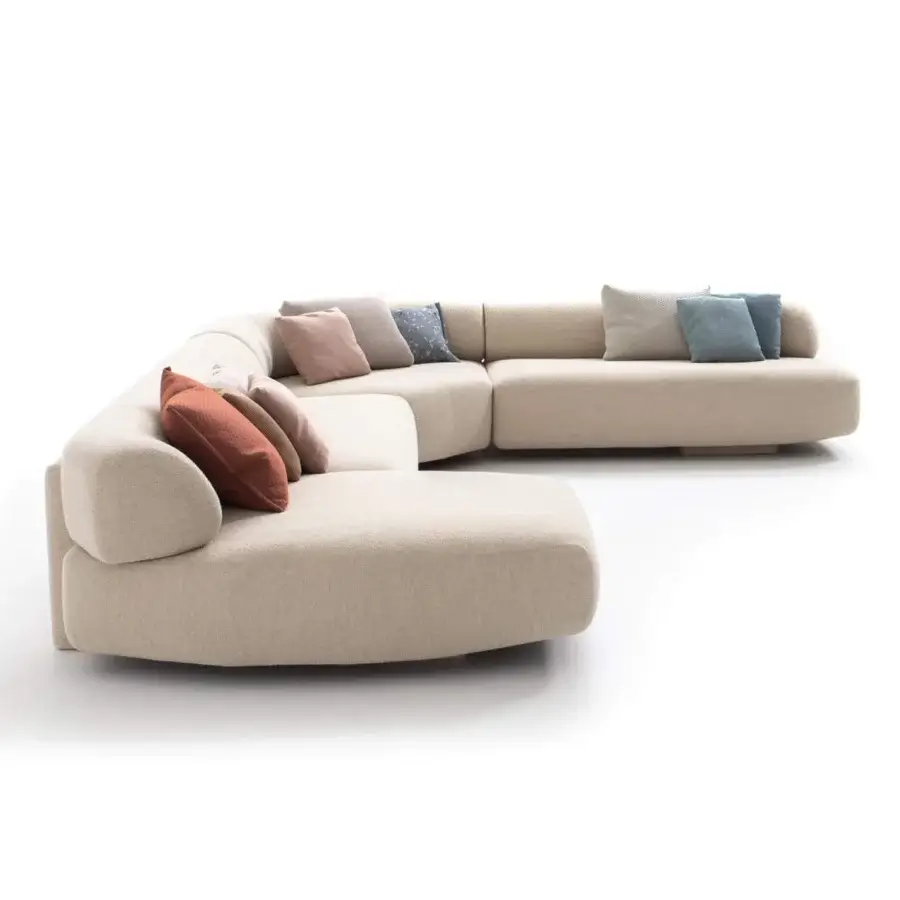 Superior Moroso Gogan sectional sculpted like stones with light beige textured fabric upholstery and black polypropylene glides