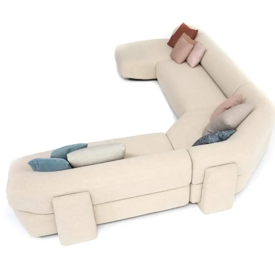 Distinguished Moroso Gogan sectional sculpted like stones with light beige woven upholstery and black polypropylene glides