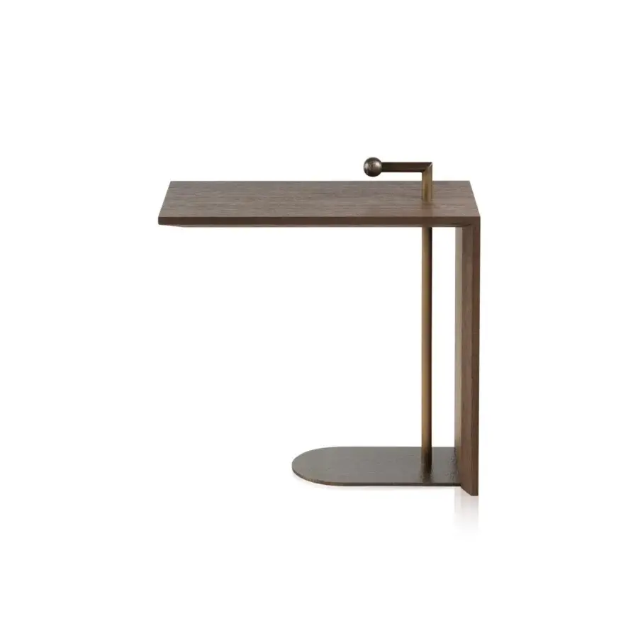 Exceptional Bellavista Don Pedro side table with solid oak structure and hammered brass handle