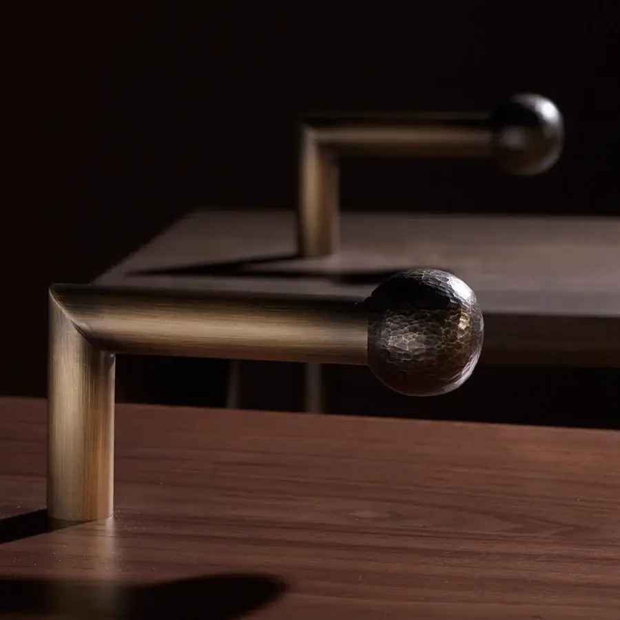 Superior Bellavista Don Pedro side table crafted in solid oak with dark brown finish and hammered brass handle