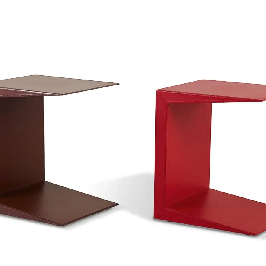 Exceptional Bellavista Franc Paulin side table in saddle-leather with vibrant red finish and folded metal structure