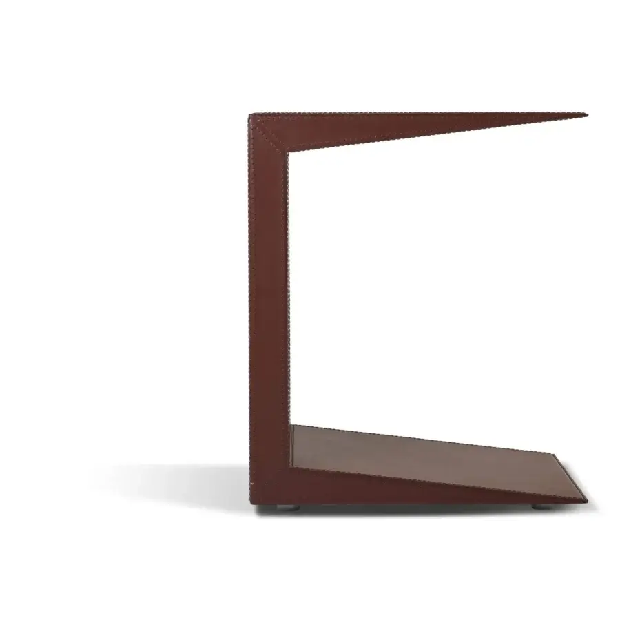 Distinguished Bellavista Franc Paulin side table in folded metal with saddle leather and matte dark brown finish