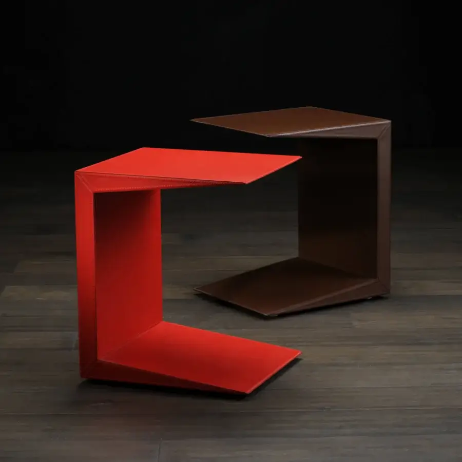 Exceptional Bellavista Franc Paulin side table in vibrant red saddle-leather with a folded metal inner structure