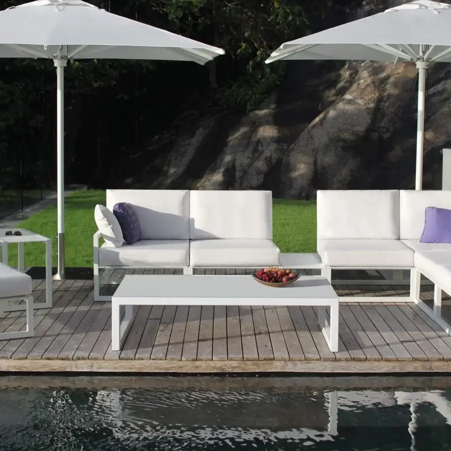 Elegant Royal Botania Ninix coffee table with light gray coated steel and minimalist geometric design