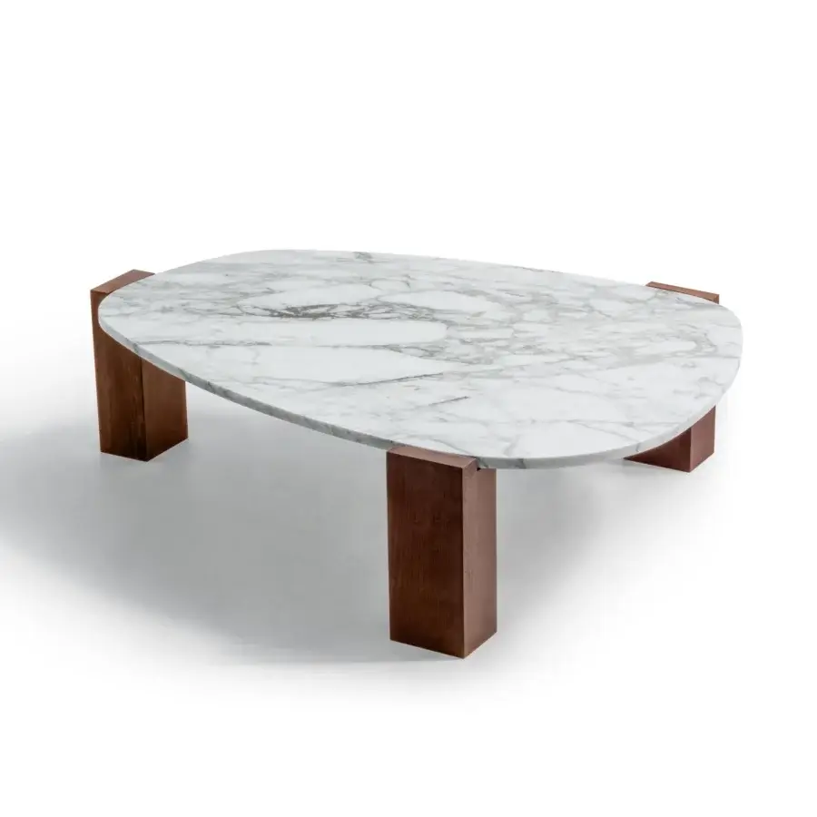 Distinguished Moroso Gogan coffee table with an organic oval silhouette and FSC Certified wood legs in varnished glass