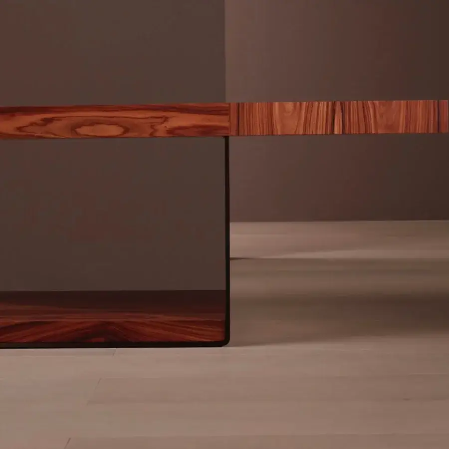 Refined Bellavista Retro console crafted with Italian poplar, European wood veneer, and metal panels in a glossy reddish-brown finish
