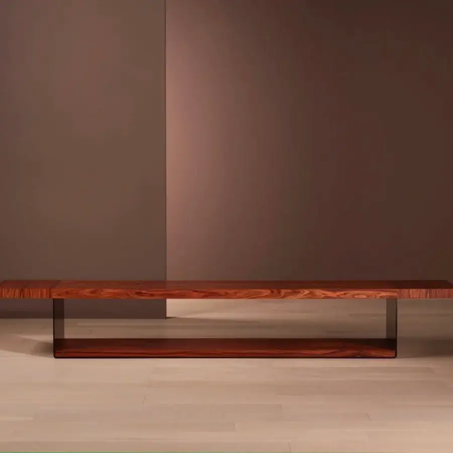 Distinguished Bellavista Retro console crafted with reddish-brown wood, Italian poplar block-board, and sleek dark metal panels