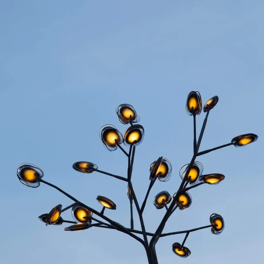 Distinguished Bocci 16 Tree floor lamp with slender metal and translucent glass elements diffusing warm light for indoor or outdoor use
