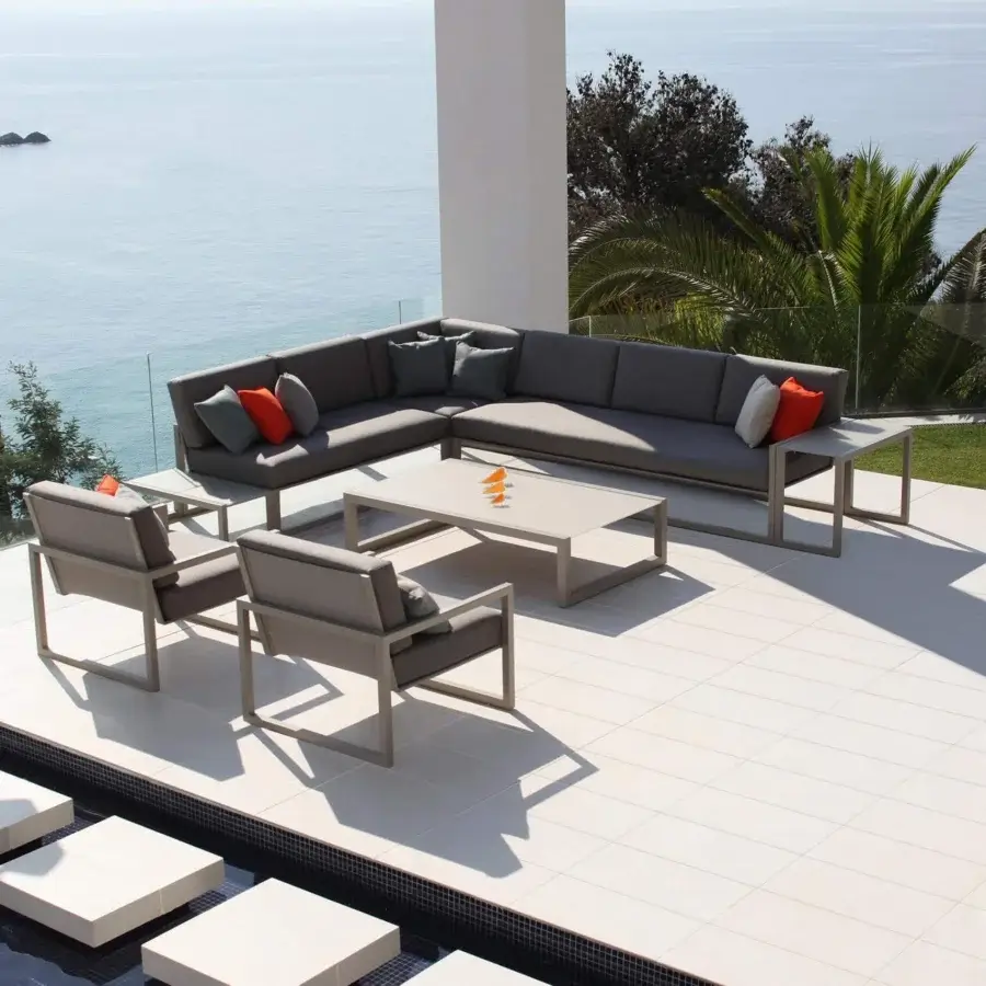Distinguished Royal Botania Ninix lounge side table with light gray powder-coated aluminum and durable ceramic top