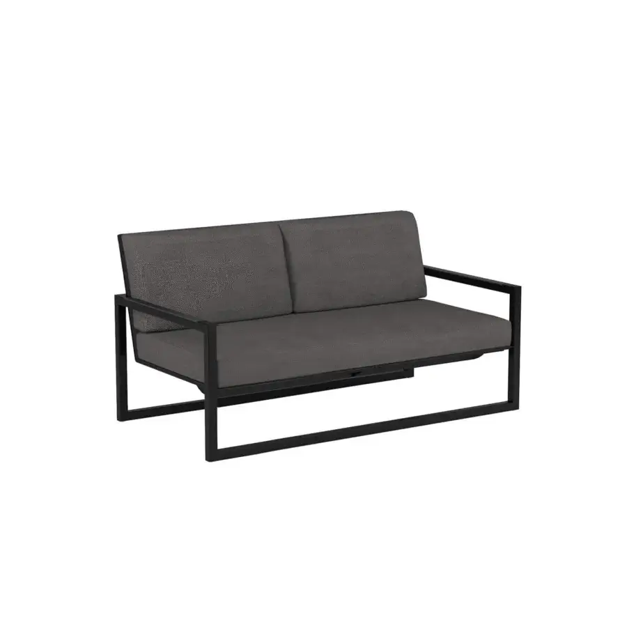 Distinguished Royal Botania Ninix lounge sofa with dark gray cushions, Batyline seat and sleek matte black stainless steel frame