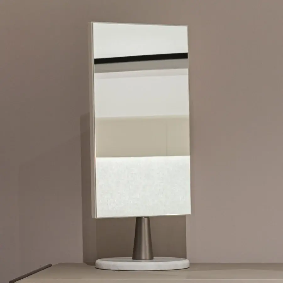 Superior Turri Zero vanity crafted in Italian leather with a glossy lacquered wooden drawer and independent marble base mirror