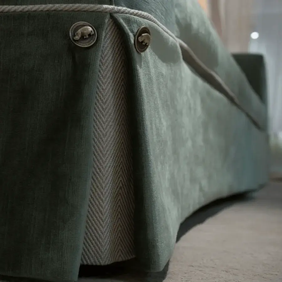 Distinguished Bellavista Filippo sofa with muted green velvet-like fabric, ashwood feet and sand piping details
