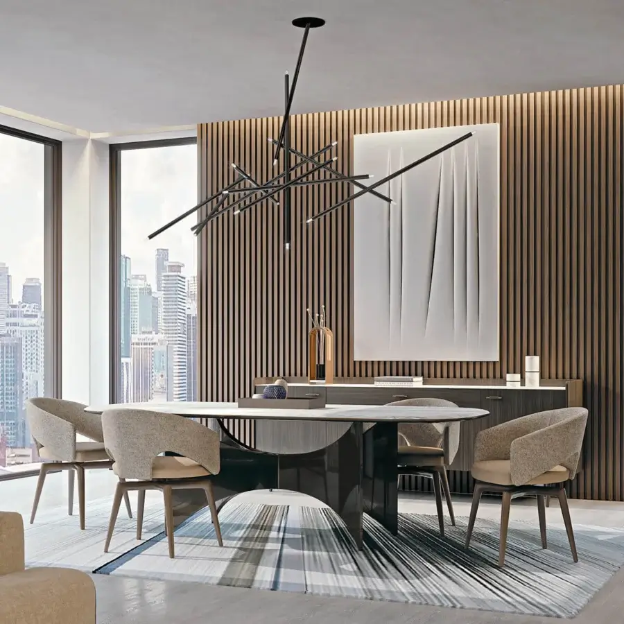 Distinguished Turri Blues table with a light and darker gray surface and glossy lacquered sculptural wood base